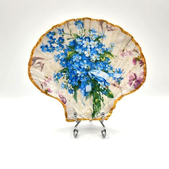 Other - Decoupage Scalloped shell Blue Flowers